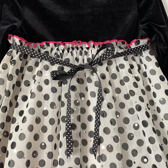 Bonnie Baby Black Velvet Polka Dot Dress Pink Rose 18M - Picture 7 of 14